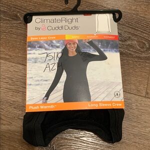 Cuddl Duds Plush Warmth Long Sleeve Crew Top. Black. Medium